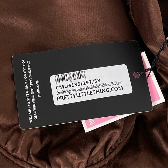 🌟SOLD PRETTYLITTLETHING Chocolate high neck underwire detail ruched midi 6 NEW - Picture 10 of 15